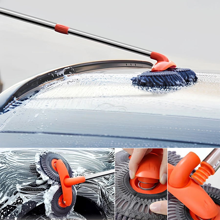 Brosse à manche utilisée pour laver le toit d’une voiture